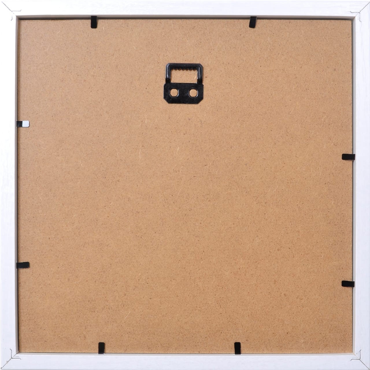 White shadow box back panel with cork backing and black mounting brackets