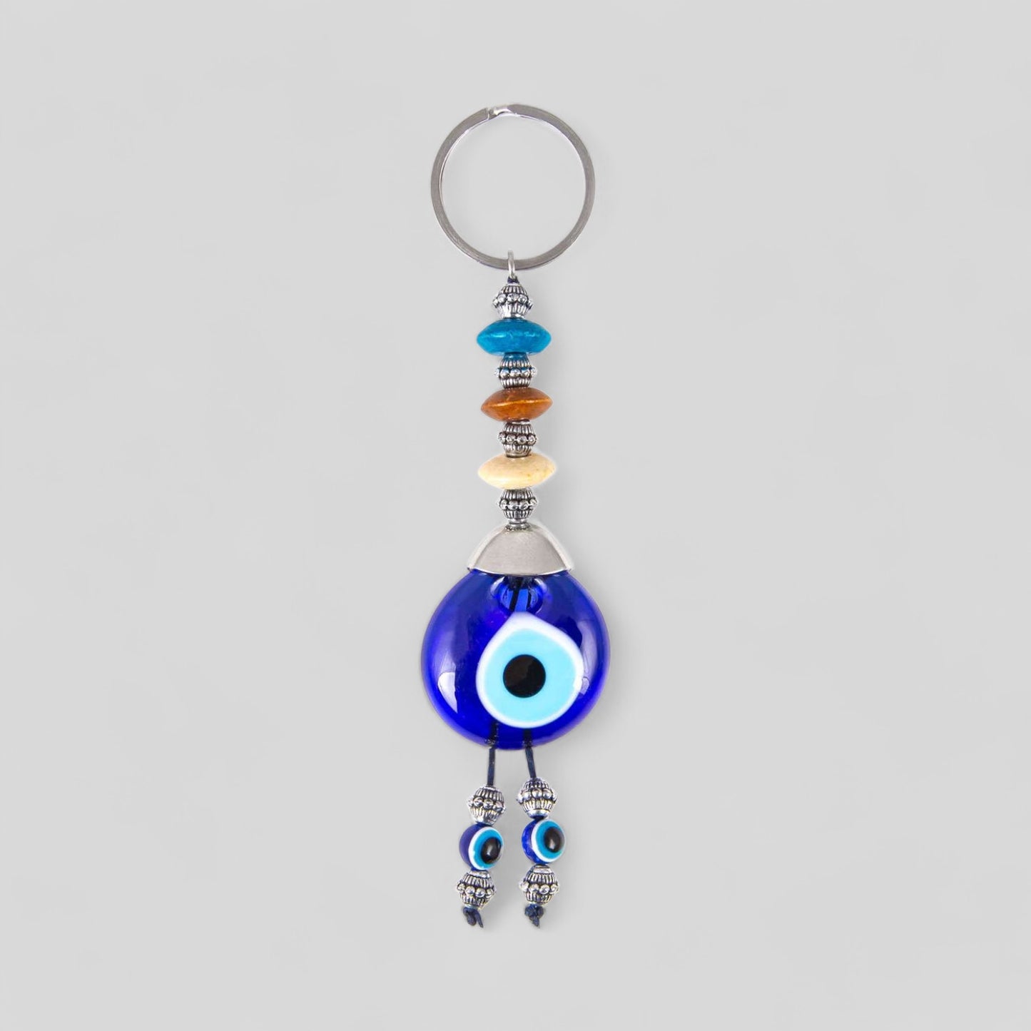 Evil Eye Nazar Boncuk Mal De Ojo Keychain with Colorful Wooden Beads