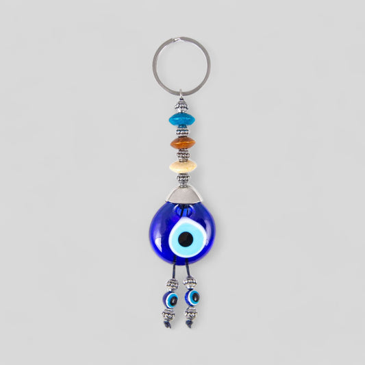 Evil Eye Nazar Boncuk Mal De Ojo Keychain with Colorful Wooden Beads