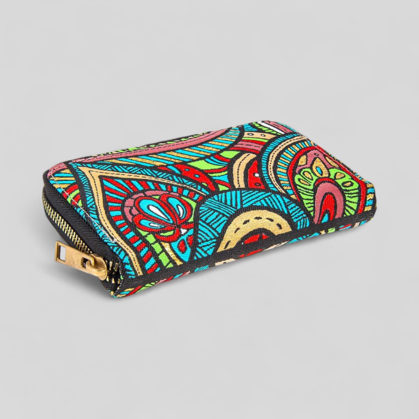 Vibrant Multicolor Floral Patterned Woven Zipper Wallet