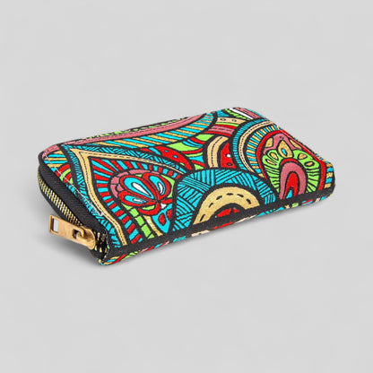 Vibrant Multicolor Floral Patterned Woven Zipper Wallet