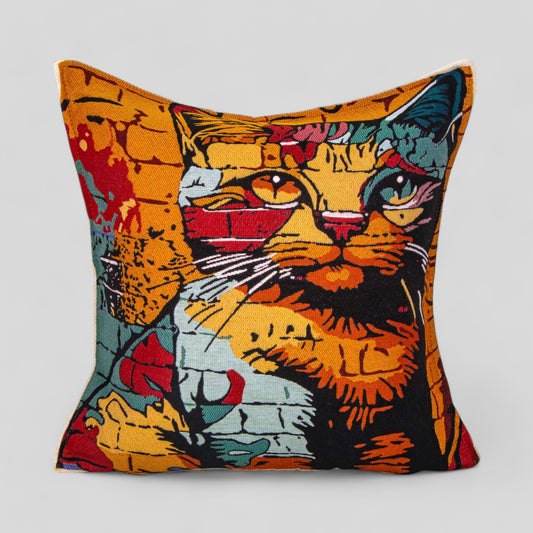 18" Turkish Square Pillow Cover - Graffiti Cat