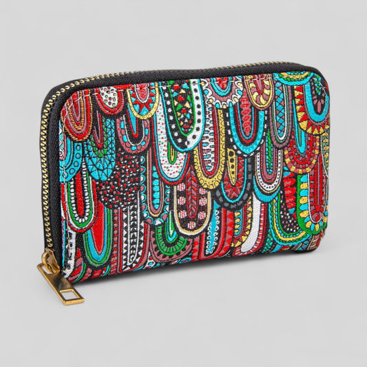 Vibrant Multicolor Geometric Patterned Woven Zipper Wallet