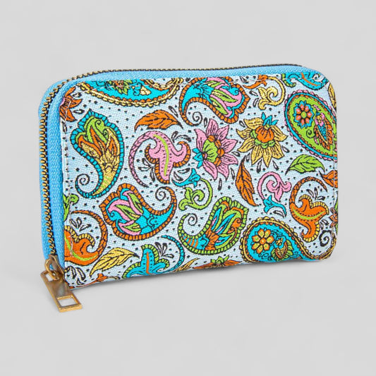 Vibrant Multicolor Paisley Patterned Woven Zipper Wallet