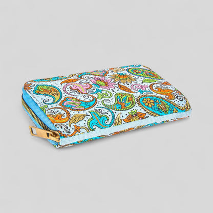 Vibrant Multicolor Paisley Patterned Woven Zipper Wallet