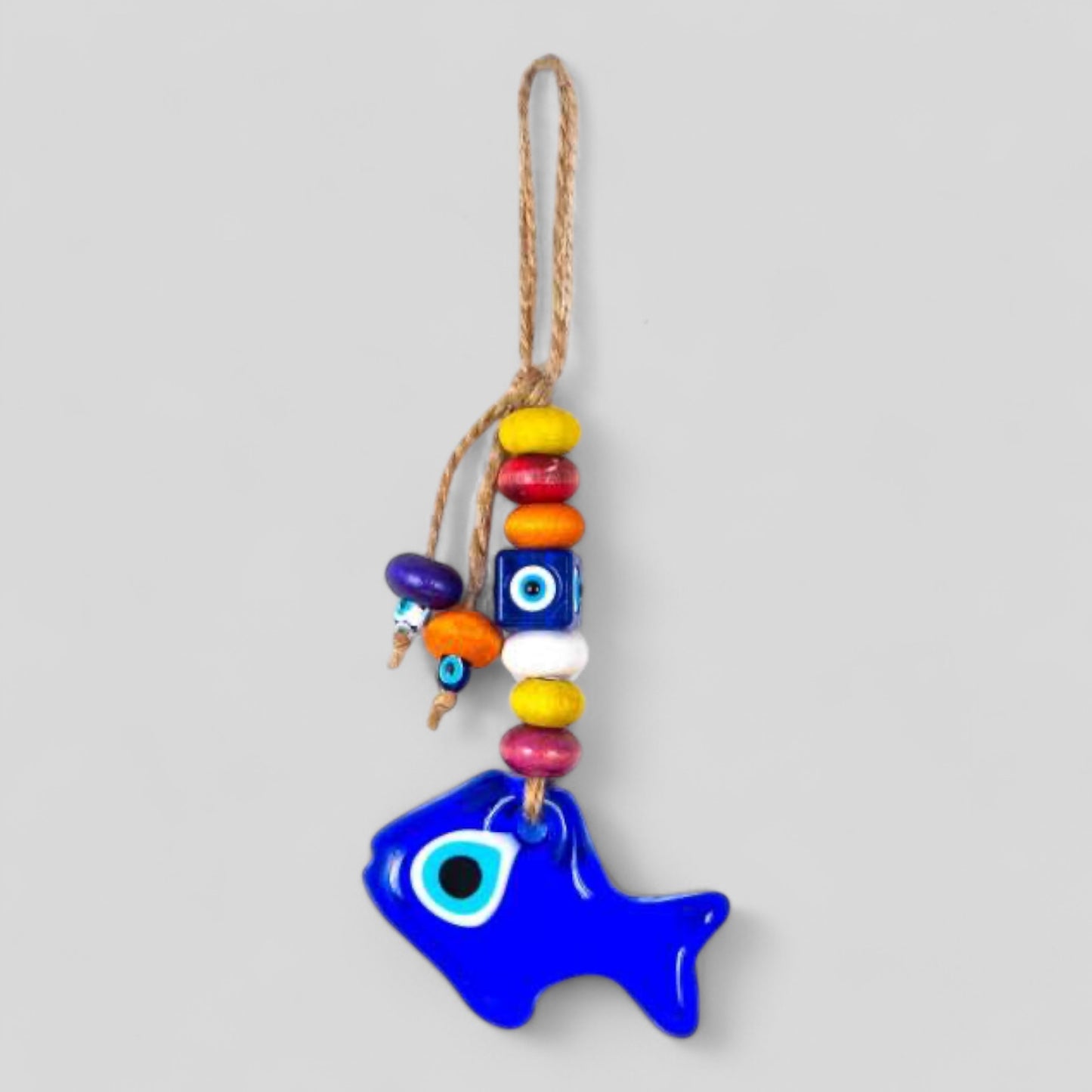 Mini Fish Shape Wall Hanging Evil Eye with Wood Beads Nazar Boncuk Mal De Ojo, Modern Boho Style Home Decor, Turkish Gift, Valentine's Day