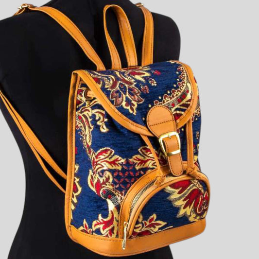 Auténtico bolso de mochila de diseño tejido de tela Kilim con asas, alfombra turca, bolsa de playa, bolso de mano, bolsa de compras reutilizable - azul/rojo/amarillo