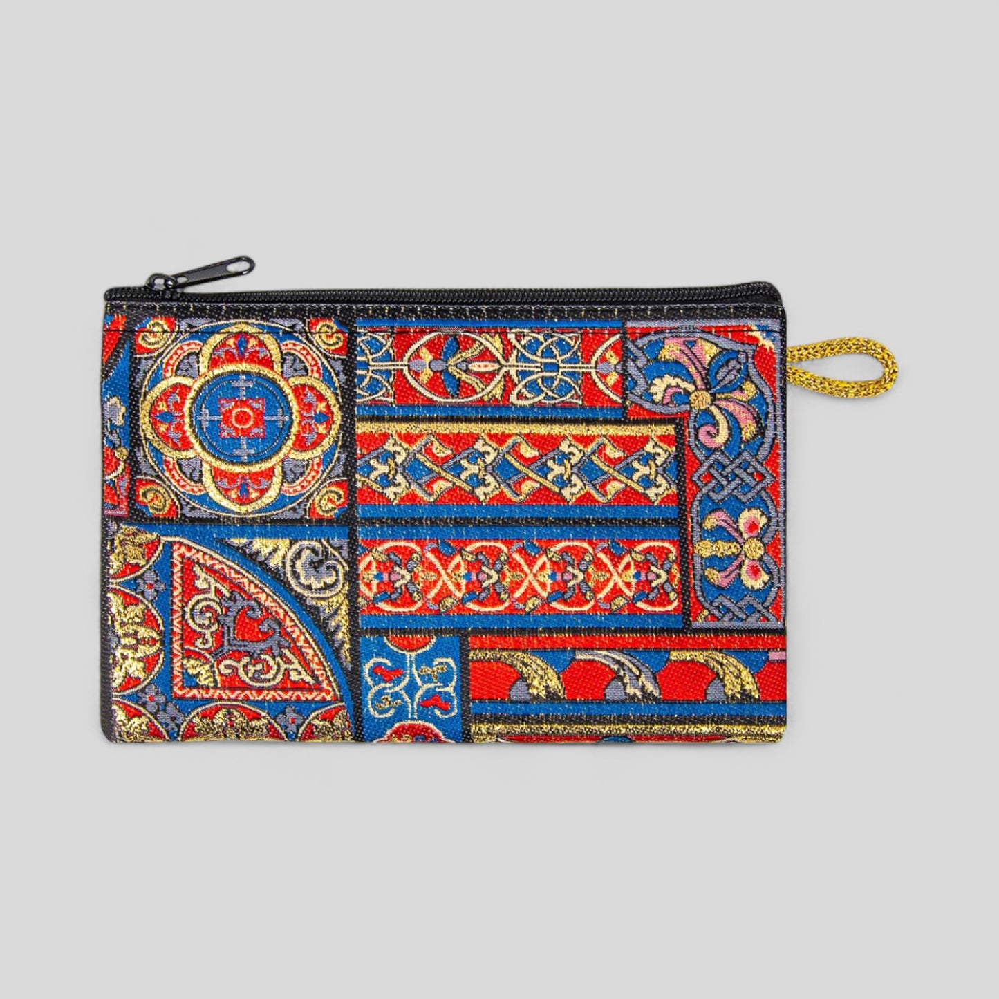 Cute Mini Geometric Red, Blue, and Gold Pattern Woven Zipper Coin Purse