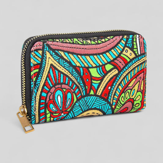 Vibrant Multicolor Floral Patterned Woven Zipper Wallet