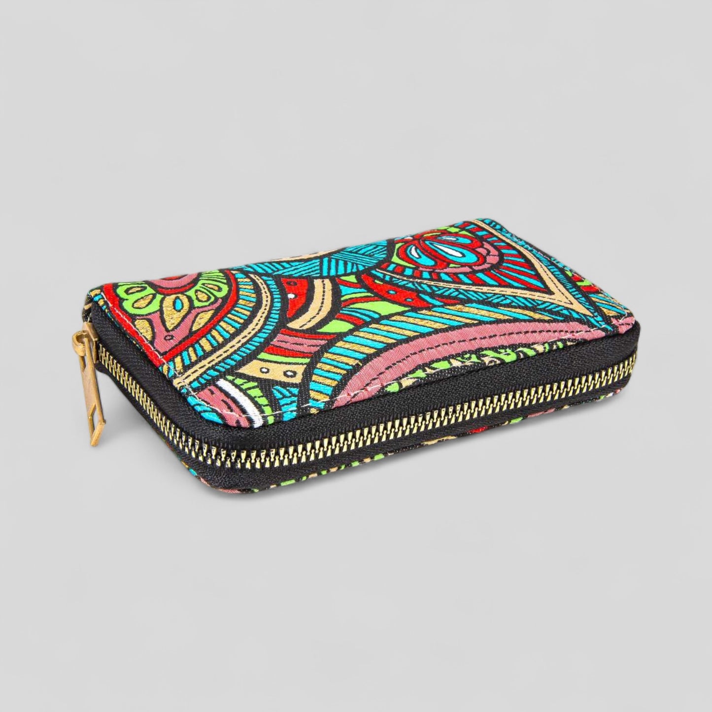 Vibrant Multicolor Floral Patterned Woven Zipper Wallet