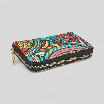 Vibrant Multicolor Floral Patterned Woven Zipper Wallet