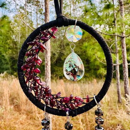 Dark Purple Crescent Moon Dreamcatcher with Purple Spotted Feathers & Decorative Tree Hanging Charm, Rearview Mirror Hanging or Wall Hanging