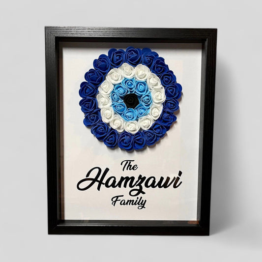 11” x 14” Personalized Family Name Handmade Evil Eye Nazar Boncuk Mal De Ojo Rose Flower Shadowbox