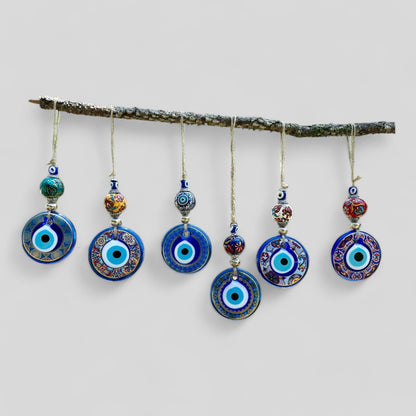 Wall Hanging Evil Eye Nazar Boncuk Mal De Ojo, Modern Boho Style Home Decor -- Ceramic Hand Painted Ball