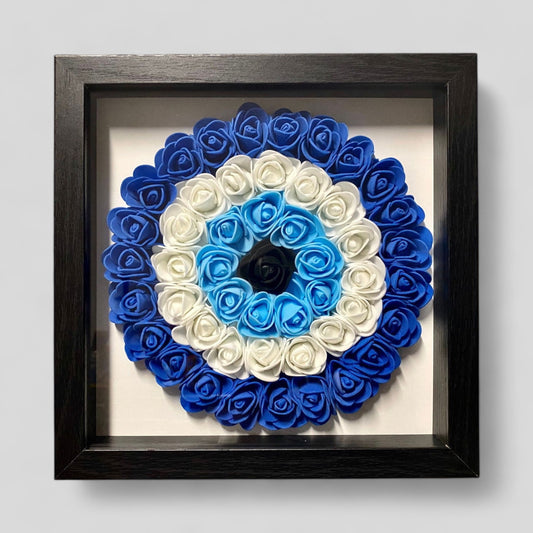 9” x 9” Handmade Evil Eye Nazar Boncuk Mal De Ojo Rose Flower Shadowbox