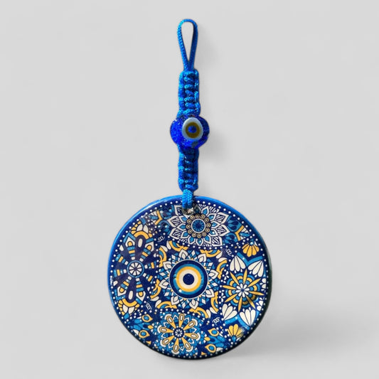 Mur suspendu en céramique Evil Eye Nazar Boncuk Mal De Ojo, décoration intérieure de style Boho moderne - Mandala multi floral - Expédition rapide!