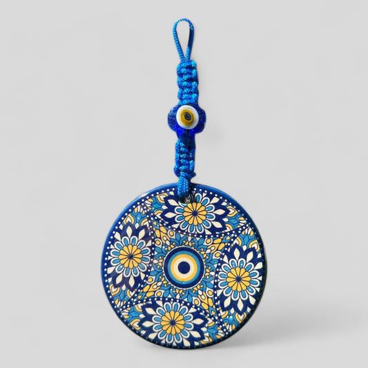 Tenture murale en céramique Evil Eye Nazar Boncuk Mal De Ojo, décoration intérieure de style Boho moderne -- Mandala floral en diamant -- Expédition rapide !