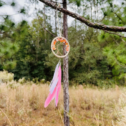 Arbre de vie Dreamcatcher | Décor suspendu de voiture | Attrape-rêves rose | Dreamcatcher pour la décoration murale de la maison | Attrapeurs de rêves suspendus au mur en plumes