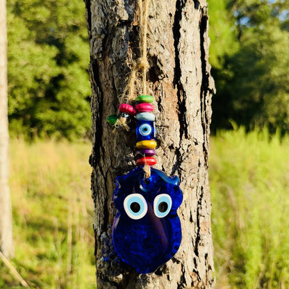 Mini Owl Shape Wall Hanging Evil Eye with Wood Beads Nazar Boncuk Mal De Ojo, Modern Boho Style Home Decor, Turkish Gift, Valentine's Day