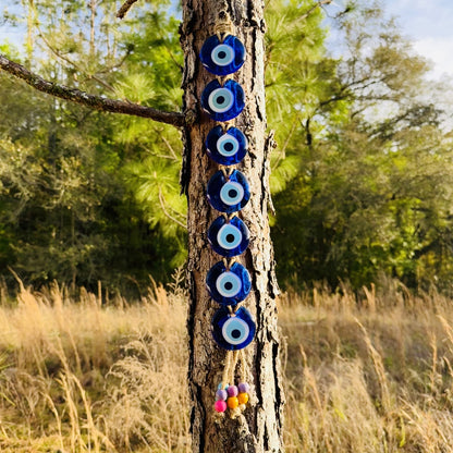 Décoration murale à suspendre contre le mauvais œil, 7 pièces | Perles du mauvais œil | Mur de macramé suspendu mauvais œil | Protection de la maison de perles bleues contre le mauvais œil | Nazar Boncük