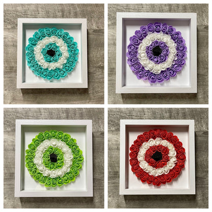 9” x 9” Handmade Multi Color Evil Eye Nazar Boncuk Mal De Ojo Rose Flower Shadowbox -- FAST Shipping!